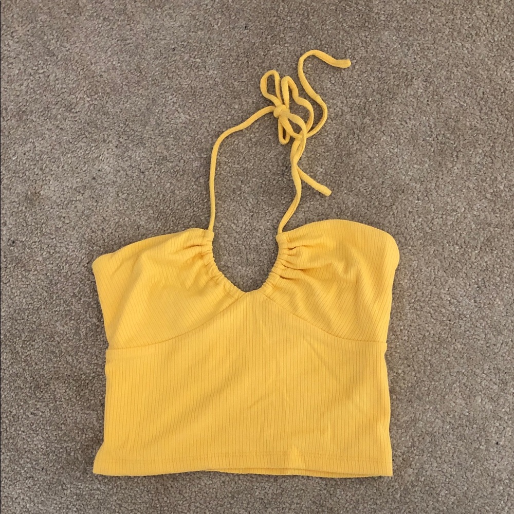 Aritzia Yellow Halter Crop Top
